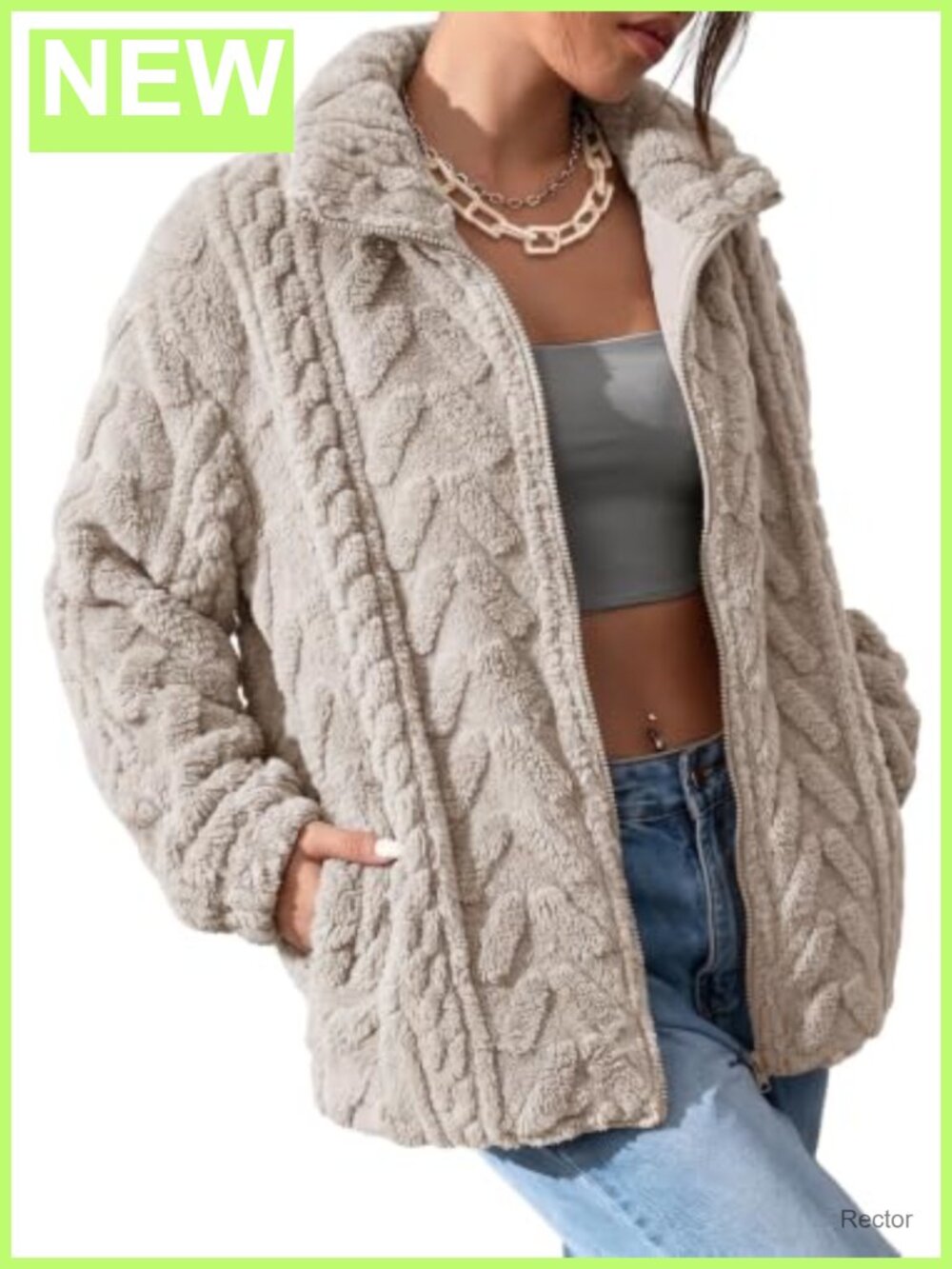 Women's Fleece Zip-Up Jacket with Pockets Oversized Casual Winter Coat
